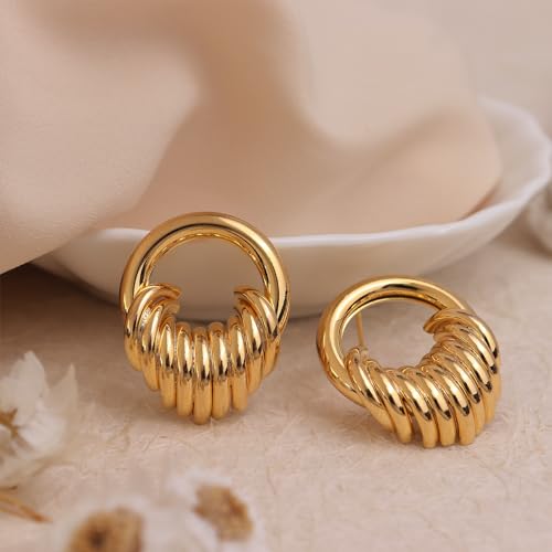 Jean Beau Chunky Gold Stud Earrings for Women Trendy Gold Plated Dangle Drop Prom Birthday Fashion Office Jewelry Gift - color: Circle