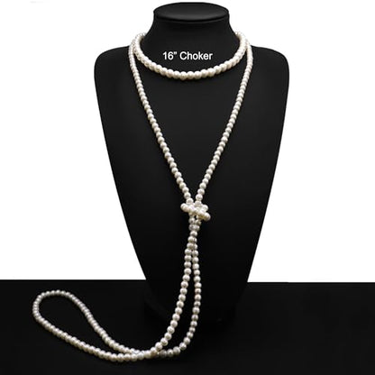 Long Pearl Necklaces for Women Cream White Faux Pearl Strand Layered Necklace Costume Jewelry - color: 8MM choker+6MM long