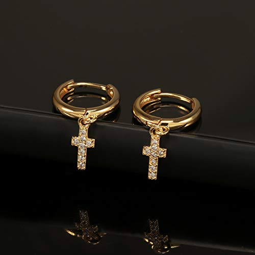 XYJZXY Gold Huggie Small Hoop Earrings with Charm Personalized Snake/Evil Eye/Star/Cross/Lock/Key 18k Gold Plated Crystal Drop Dangle Earrings for Women - style: Cross