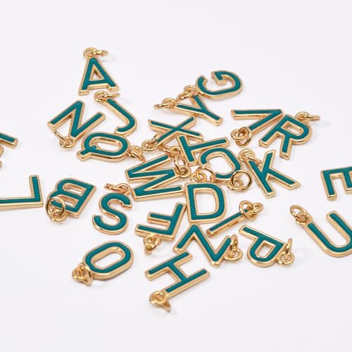18K Gold Filled A-Z Alphabet Letters Charms,26Pcs Initial A-Z Alphabet Charms,Bracelet Necklace Earrings Charms for DIY Jewelry Making - color: Green