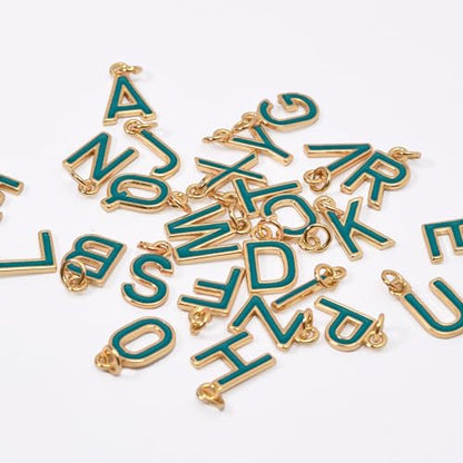 18K Gold Filled A-Z Alphabet Letters Charms,26Pcs Initial A-Z Alphabet Charms,Bracelet Necklace Earrings Charms for DIY Jewelry Making - color: Green
