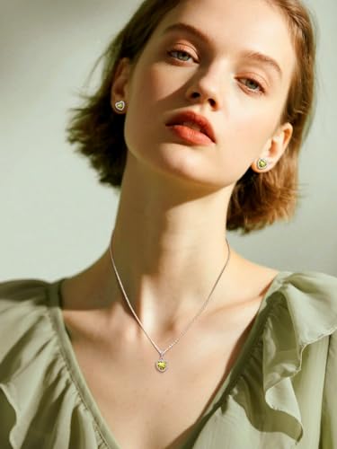Bestyle Sparkling 925 Sterling Silver Birthstone Stud Earrings for Women, Heart/Round/Teardrop/Square Solitaire Diamond Studs Earrings, Great Birthday/Christmas Gifts - style: 08. Yellow Peridot-Aug.-heart