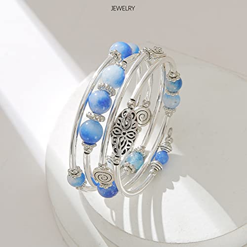 FULU AUTUMN Stackable Beaded Bracelets for Women Boho Wrap Silver Bracelet Layered Fashion Jewelry Gifts for Her - color: 17-Sapphire