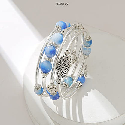 FULU AUTUMN Stackable Beaded Bracelets for Women Boho Wrap Silver Bracelet Layered Fashion Jewelry Gifts for Her - color: 17-Sapphire