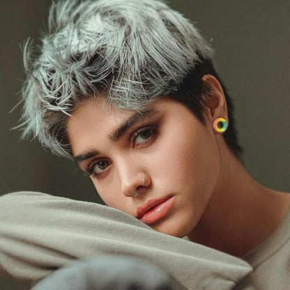 20Pcs Silicone Ear Gauges 2G-25mm Flexible Ear Tunnels Gauges Soft Expander Stretching Ear Plugs Tunnels Black Earring Piercings Jewelry for Men Women - color: Thick Five-color powder Silicone