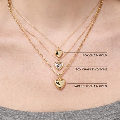 Ana Luisa Lev Puffy Heart Necklace for Women - Paperclip Chain w/ 14K Gold Plated & Silver Rhodium Plated Small Puffed Heart Pendant - Hypoallergenic, Water-Resistant, Tarnish-Free Jewelry - style: Paperclip Chain - Gold