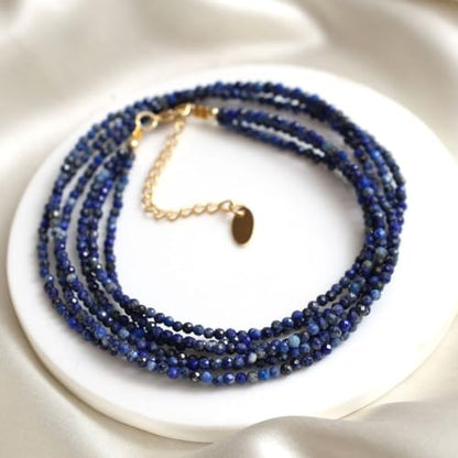 Gempires Layered Beaded Gemstone Necklace for Women, Boho Choker Birthstone | Handmade layered beaded gemstone necklace — triple-strand choker in natural stones, boho statement layering