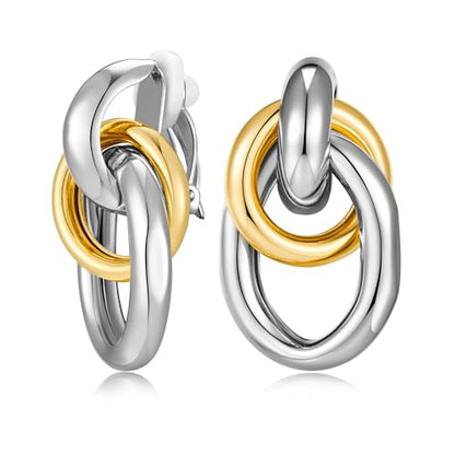 Gold Geometric Clip On Earrings for Women Chunky Gold Knot Link Clip Earrings Trendy Jewelry - color: Two Tone-A
