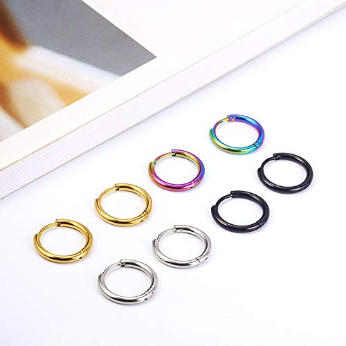 Black Hoop Earrings for Men 8mm 10mm 12mm – Surgical Stainless Steel Hypoallergenic Mens Small to Medium Hoop Earrings Set (3 Pairs) - style: M:1pair,size:12mm,color:black