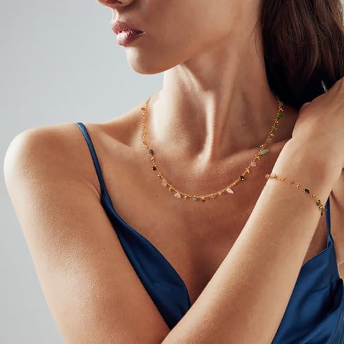 Gold Chain Bracelet for Women, 14K Gold Plated | Dainty Bracelets with Adjustable Chain, Trendy Jewelry Gift for Women - style: mixed color stone