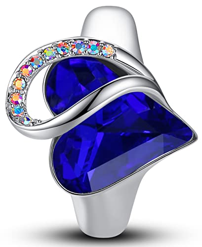 Leafael Infinity Love Women's Adjustable Crystal Heart Ring with Birthstone Crystals Healing Stones, Jewelry Gifts for Women, Birthdays Valentine's Day, Silver-Tone, Open End, Size 6.5-8 - color: 10c-September-Wisdom-Sapphire Blue