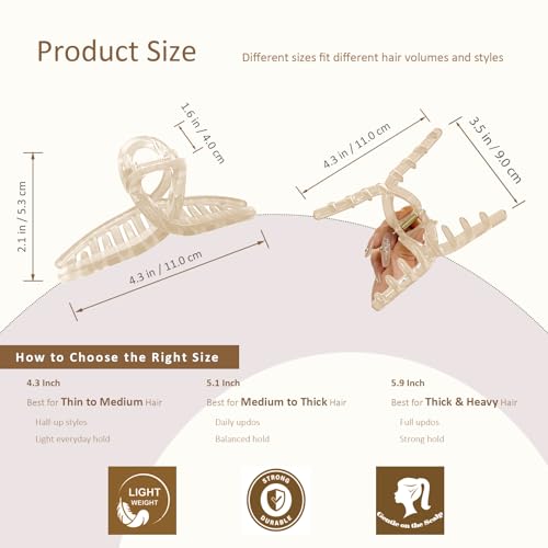 Extra Large Hair Claw Clips for Thick Hair, Big Non-Slip Claw Clips for Women, 4 Pack 4.3" Jelly & Matte Hair Clips for Long Hair (Jelly-A 4pcs 4.3") - color: Jelly-A 4pcs 4.3"