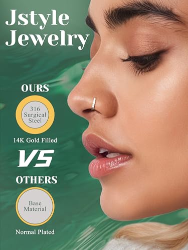 Jstyle Nose Rings for Women Men Surgical Steel Nose Hoops L Studs 18G/20G | Hypoallergenic Nostril Jewelry, Implant Grade Septum, Lip, Helix, Cartilage Piercing Jewelry with CZ, Opal, Snake Gold/Silver - color: Silver, size: 18G