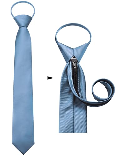 GUSLESON 3.15"（8cm） Mens Pre-tied Adjustable Zipper Tie Solid Necktie for Business and Wedding - color: Dusty Blue