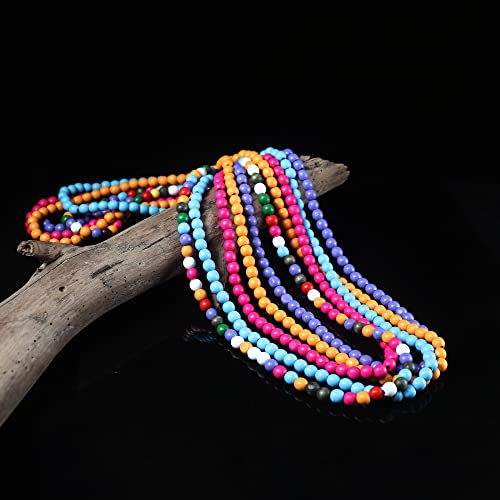 COLORFUL BLING 8MM Natural Wood Bead Necklace Africa Wooden Chain Statement Unisex Chunky Strand Necklaces Hip Hop Jewelry - color: purple