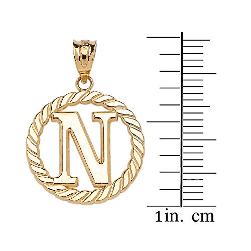 Polished 10k Yellow Gold Personalized Initial "A-Z" Roped Circle Charm Pendant - style: N