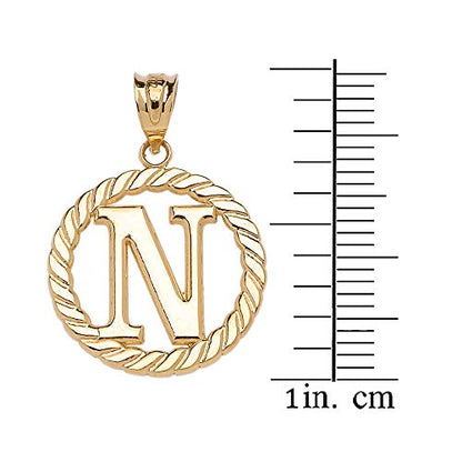 Polished 10k Yellow Gold Personalized Initial "A-Z" Roped Circle Charm Pendant - style: N