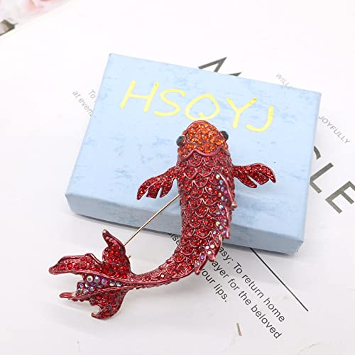 Red Koi Fish Carp Crystal Brooches Cute Enamel Rhinestone Ocean Animal Lapel Brooch Pins Fashion Jewelry for Womens Girls Gift (Large koi)