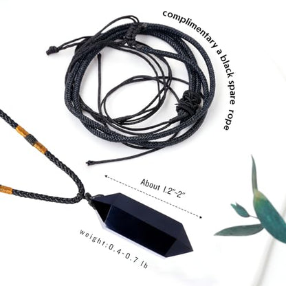 Runyangshi Black Obsidian Healing Crystal Pendants, Double Pointed Natural Crystal Quartz Necklace 6 Faceted Chakra Crystal Wand Stone - color: Black Obsidian