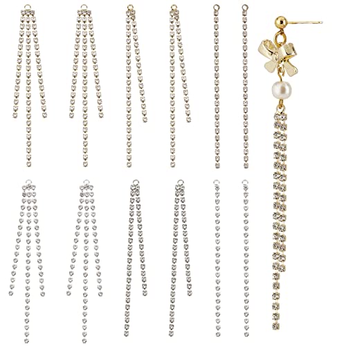 SUNNYCLUE 1 Box 24Pcs 3 Style Chain Earring Findings Drop Earring Charms Dangle Earring Charm Shiny Crystal Brass Tassel Charm for Jewelry Making Accessories Women Adults DIY Earrings Craft Supplies - color: 24pcs 3 Styles Rhinestone Chain Earring Finding