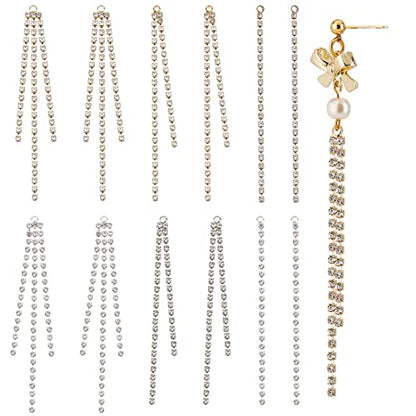 SUNNYCLUE 1 Box 24Pcs 3 Style Chain Earring Findings Drop Earring Charms Dangle Earring Charm Shiny Crystal Brass Tassel Charm for Jewelry Making Accessories Women Adults DIY Earrings Craft Supplies - color: 24pcs 3 Styles Rhinestone Chain Earring Finding