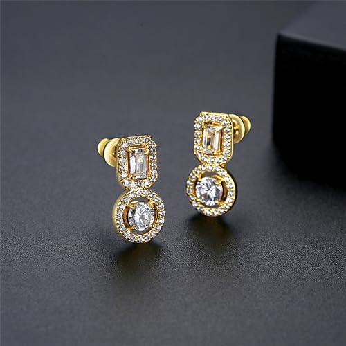 Gold Plated Geometric Style Sparkly Dainty Rectangle Teardrop Shaped AAAAA Australia Crystal with Cubic Zirconia Y Necklace Fashion Jewelry for Women & Teen Girls - color: Rectangle Round Earring GD