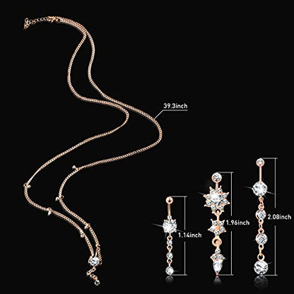 Hicarer 3 Pieces Crystal Belly Ring with Chain Rhinestone Waist Body Chain Bikini Belly Jewelry Beach Accessories Jewelry for Women Adults - color: Rose Red, style: Attractive Style