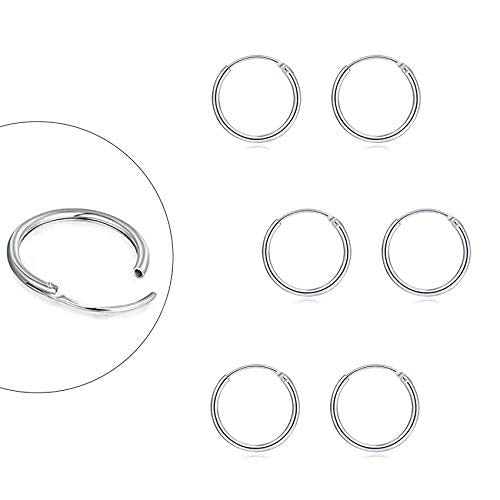 EPIRORA Sterling Silver Hoop Earrings for Women Men, Hypoallergenic Cartilage Earring Endless Small Hoop Earrings Set, 3 Pairs Tragus Earrings (8mm/10mm/12mm) - style: 5# 3 Pairs(8mm*3)