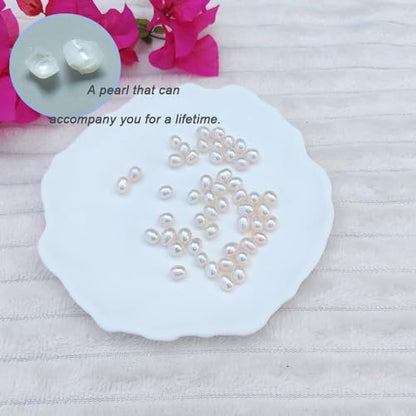 50 Pcs Real Pearl Beads for Jewelry Making AAA 7-8 mm Non-Porous Natural Pearls Beads Real Freshwater Pearls Oval Pearl Bead Loose Gemstone Bead Gift for Mother's Day.,DIY Gifts. - color: White 7-8mm, no holes.