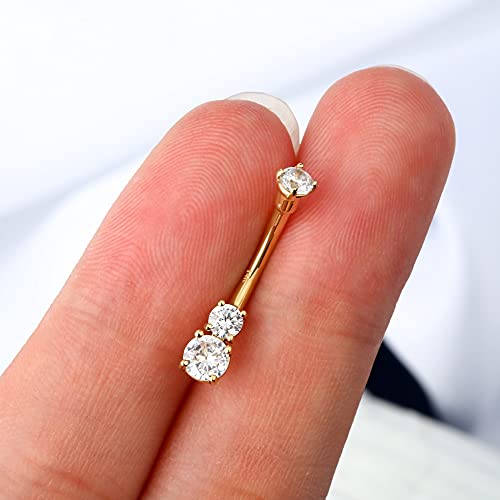 OUFER 14K Solid Gold Belly Navel Button Ring Clear 5A Cubic Zirconia Design Belly Rings Piercing Jewelry - color: yellow gold