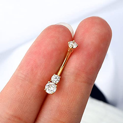 OUFER 14K Solid Gold Belly Navel Button Ring Clear 5A Cubic Zirconia Design Belly Rings Piercing Jewelry - color: yellow gold