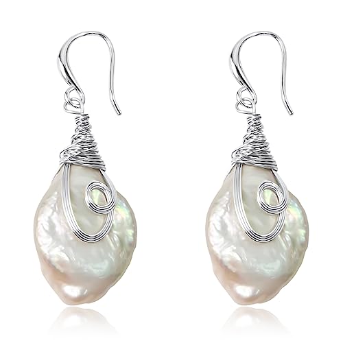 25-30mm Freshwater Baroque Keshi Pearl Dangle Drop Earrings For Women - style: Silver Plated Keshi Pearl