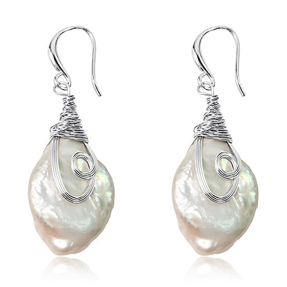 25-30mm Freshwater Baroque Keshi Pearl Dangle Drop Earrings For Women - style: Silver Plated Keshi Pearl