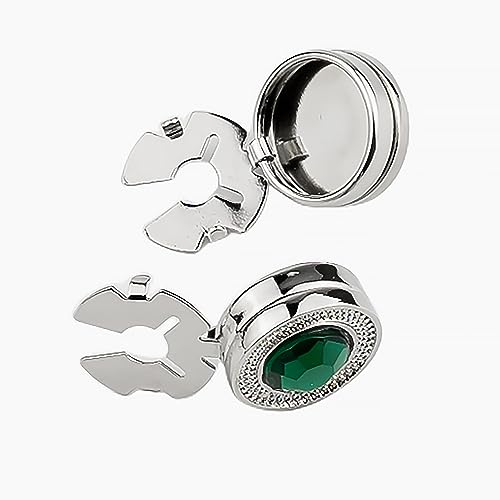 Mens Button Covers Tuxedo Shirt Cufflinks Alternative | Fake cufflinks and alternative fashion jewelry accessories for mens formal business dress shirts suits and groomsmen - color: H Silvery Benzar Green
