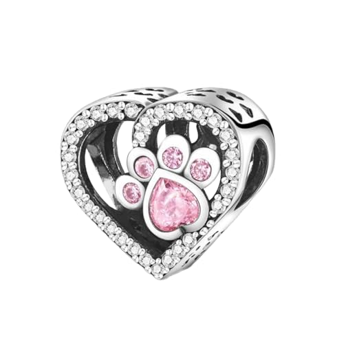 925 Sterling Silver Charms for Bracelets and Necklaces Lipstick and Perfume High Heels Dangle Pendants Heart Butterfly Bead Charms Halloween Christmas Gift for Womens - style: Cat Paw Print Bones Heart Bead Charms