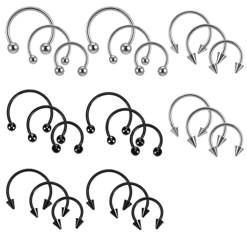 Yolev 24PCS 16G Variety of Sizes Horseshoe Rings Surgical Steel Nose Septum Horseshoe Hoop Earring Eyebrow Septum Rings Hoop Daith Earring Eyebrow Helix Vertical Lip Piercing Jewelry for Women Men