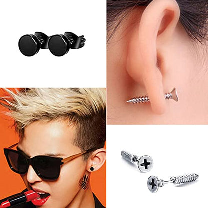 20 Pairs Stainless Steel Stud Earrings Set for Women Men Black Silvery Round Disc Ball Square Cubic Zircon Studs Dangle Earrings Fashion Small Huggie Hoops Jewelry