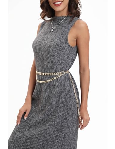 FAN&LOUIS Gold Waist Chain Belt for Women Dresses Metal Link Dangling Cinturones De Mujer - size: S:Fits waist size 24