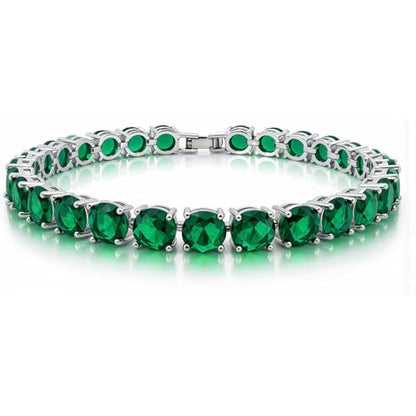 KEZEF Tennis Bracelet for Women, 7mm Round CZ, Silver Plated Brass, 6.5–8 Inch, Fold-Over Clasp - color: Simulated Green Emerald, size: 8 Inch