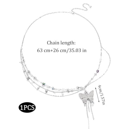 Butterfly Belly Chain - Silver Waist Chain for Women Layered Pearl Rhinestone Y2K Body Jewelry Adjustable Summer Beach Accessories for Bikini Festival Rave Outfits，gift for her jewelry.