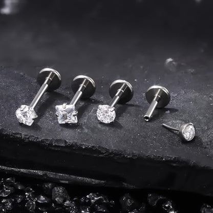 Ruifan Titanium Flat Back Lip Rings Threadless Push in Earrings Studs Nose Rings 20G 18G 16G Round Heart Square CZ Tragus Cartilage Lobe Rook Helix Conch Labret Medusa Piercing Jewelry for Women Men - color: Clear CZ, size: 20G-6/8/10mm