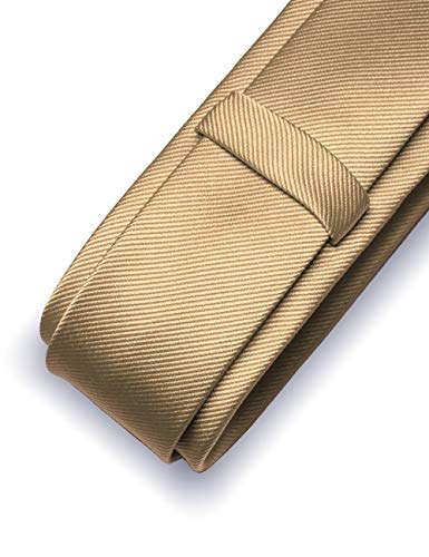 JEMYGINS 2.4" Solid Color Skinny Tie and Pocket Square with Tie Clip Sets for Men (6cm) - color: Gold