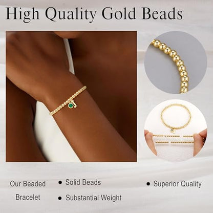 Birthstone Initial Beaded Bracelets for Women - Dainty 14K Gold Plated 12 Months Birthstone Charm Letter A-Z Bracelet Trendy Personalized Birthday Jewelry Gifts for Women Teen Girls - color: Jun-Alexandrite, style: M