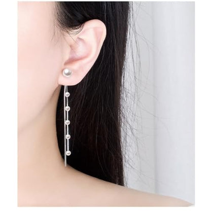 925 Sterling Silver Dangle Earrings with Charms Heart, Water drop, Moon, Star Long Drop Earring for Women Jewelry Gifts Hypoallergenic - color: pearl chain hanging