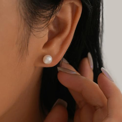 Valentine Gifts for Women Teen Girls Small Pearl Earrings,Handpicked Freshwater Pearl 6~10mm,Sterling Silver Stud Hypoallergenic Earrings For Women