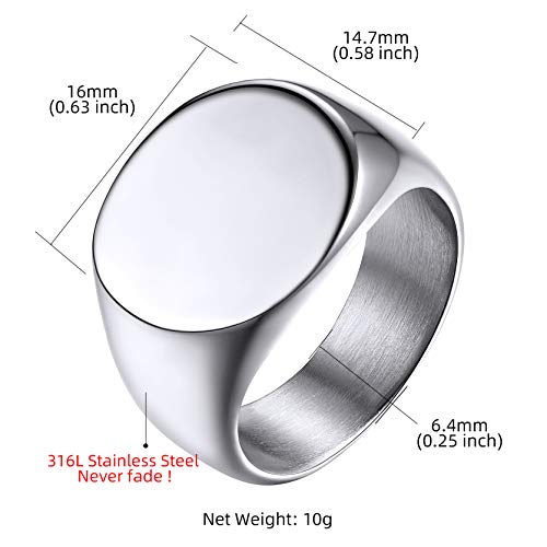 GoldChic Jewelry Personalized Signet Rings Men Women, Stainless Steel Custom Photo Bold Square/Oval Monogram/Old English Initial Pinky Stacking Statement Ring in Black/Silver/Gold (Size 7-14) - color: Steel-Initial -Round