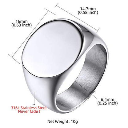 GoldChic Jewelry Personalized Signet Rings Men Women, Stainless Steel Custom Photo Bold Square/Oval Monogram/Old English Initial Pinky Stacking Statement Ring in Black/Silver/Gold (Size 7-14) - color: Steel-Blank - Round