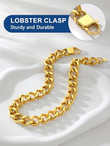 ChainsPro Cuban Link Chain for Women,Stainless Steel Chunky Necklace Silver/Gold Plated Thick Chain Choker, 12/16/20 mm Width,18" and 20" Punk Hip Hop Trendy Non Tarnish Jewelry Gifts - color: Gold Plated, style: 16mm-20"