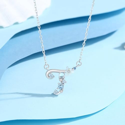 VIKI LYNN Initial Necklace for Women 925 Sterling Silver Initial A to Z Letter Pendant Necklace with Blue Flower Cubic Zirconia Birthday Engagement Gift for Women,Mom, Couple - style: Letter T
