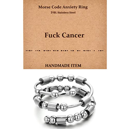 Morse Code Rings for Women, Stainless Steel Spinner Ring Fidget Rings for Anxiety Ring Morse Code Rings Inspirational Gifts Jewelry Women Birthday Graduation Gifts for Best Friends - style: 4 F**k cancer